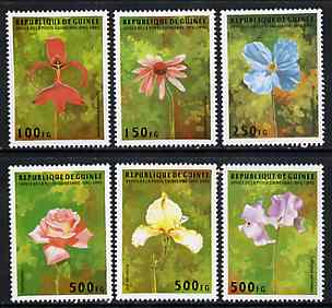 Guinea - Conakry 1995 Flowers complete unmounted mint set of 6 values, Mi 1548-53*, stamps on , stamps on  stamps on flowers    iris   roses