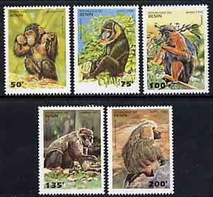 Benin 1995 Primates complete set of 5, SG 1292-96, Mi 638-42 unmounted mint*, stamps on , stamps on  stamps on animals     apes