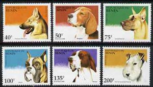 Benin 1995 Dogs complete set of 6, SG 1305-10, Mi 675-80 unmounted mint*, stamps on dogs, stamps on  gsd , stamps on beagle      dane     boxer     pointer      fox terrier