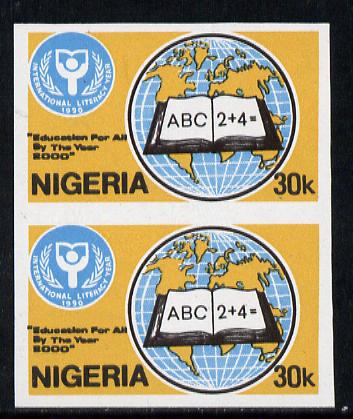 Nigeria 1990 Literacy Year 30k unmounted mint imperf pair SG 594var, stamps on education    literature