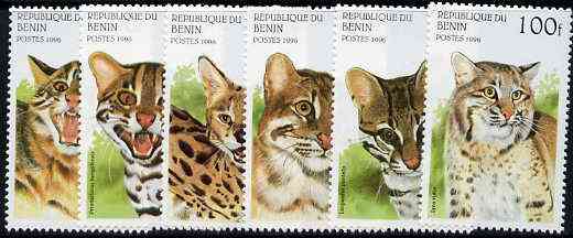 Benin 1996 Wild Cats complete set of 6 unmounted mint, SG 1389-94, stamps on cats