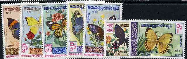 Kampuchea 1983 Butterflies complete perf set of 7 unmounted mint, SG 420-26, Mi 462-68*, stamps on , stamps on  stamps on butterflies