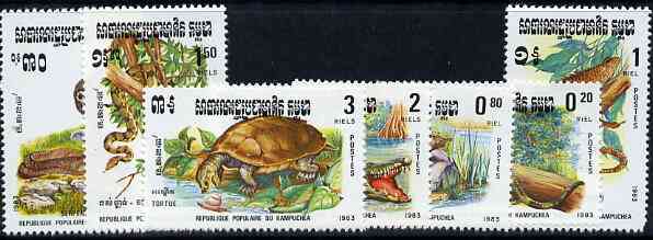 Kampuchea 1983 Reptiles complete unmounted mint set of 7, SG 454-60, Mi 496-502*, stamps on , stamps on  stamps on reptiles    lizards    turtles     snakes    crocs, stamps on  stamps on snake, stamps on  stamps on snakes, stamps on  stamps on 