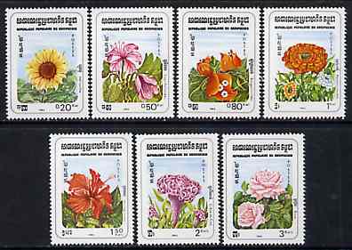 Kampuchea 1983 Flowers complete perf set of 7 unmounted mint, SG 468-74, Mi 510-16*, stamps on , stamps on  stamps on flowers      roses