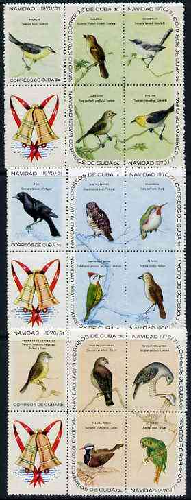 Cuba 1970 Christmas (Birds) complete set of 15 unmounted mint, SG 1810-15d, Mi 1644-58, stamps on , stamps on  stamps on christmas     birds     owls     birds of prey     woodpecker     bells