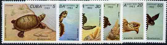 Cuba 1983 Turtles complete set of 6 unmounted mint, SG 2923-28, Mi 2766-71*, stamps on reptiles     turtles