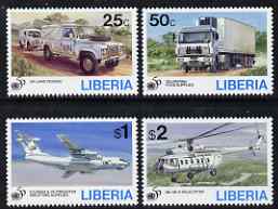 Liberia 1995 United Nations 50th Anniversary (Transport) perf set of 4 unmounted mint, Mi 1643-46, stamps on aviation, stamps on united nations, stamps on trucks, stamps on helicopters, stamps on land rovers, stamps on 
