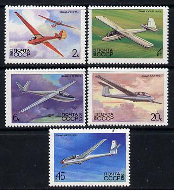 Russia 1983 Gliders (2nd issue) set of 5 unmounted mint, SG 5301-05, stamps on , stamps on  stamps on aviation, stamps on  stamps on gliders