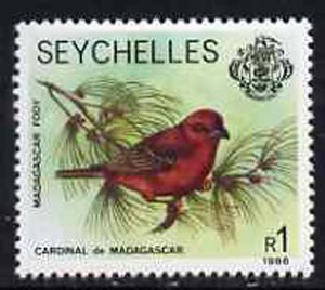 Seychelles 1981-91 Red Fody 1r from def set unmounted mint, SG 487, stamps on birds