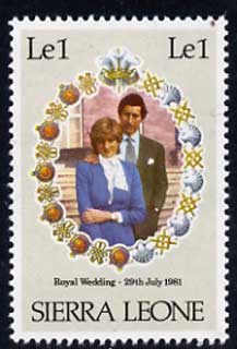 Sierra Leone 1981 Royal Wedding L1 unmounted mint with watermark inverted, SG 670w, stamps on royalty, stamps on diana, stamps on charles, stamps on 
