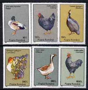Rumania 1995 Domestic Birds unmounted mint set of 6, SG 5753-58, stamps on birds     duck    mallard     goose    cock     turkey      junglefowl
