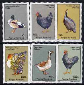 Rumania 1995 Domestic Birds unmounted mint set of 6, SG 5753-58, stamps on , stamps on  stamps on birds     duck    mallard     goose    cock     turkey      junglefowl      