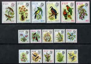 Fiji 1971-72 Birds & Flowers definitive set complete 16 values unmounted mint, SG 435-50, stamps on , stamps on  stamps on birds, stamps on  stamps on flowers, stamps on  stamps on orchids