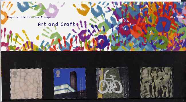 Great Britain 2000 Millennium Projects #05 - Art & Craft set of 4 in official presentation pack SG 2142-45, stamps on , stamps on  stamps on tiles, stamps on ceramics, stamps on arts, stamps on museums, stamps on buildings, stamps on bicycles, stamps on lowry, stamps on millennium