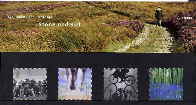 Great Britain 2000 Millennium Projects #07 - Stone & Soil set of 4 in official presentation pack SG 2152-55, stamps on , stamps on  stamps on horses, stamps on bicycles, stamps on millennium