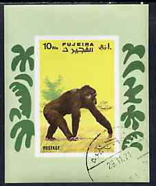 Fujeira 1971 Apes imperf m/sheet cto used, Mi BL 80B, stamps on animals      apes