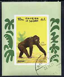 Fujeira 1971 Apes imperf m/sheet cto used, Mi BL 80B, stamps on , stamps on  stamps on animals      apes