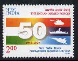 India 1997 50th Anniversary of Indian Armed Forces, unmounted mint SG 1762*, stamps on ships      militaria          tanks