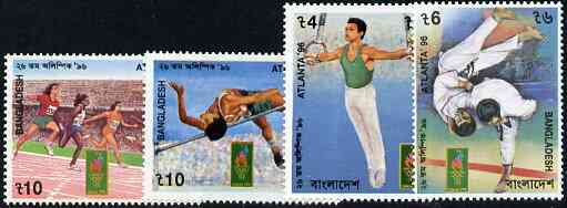 Bangladesh 1996 Atlanta Olympic Games set of 4 unmounted mint, SG 603-05*, stamps on olympics, stamps on gymnastics, stamps on judo, stamps on athletics, stamps on high jump, stamps on  gym , stamps on gymnastics, stamps on , stamps on martial arts