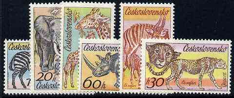 Czechoslovakia 1976 Dvür Wildlife Park unmounted mint set of 6, SG 2307-12, Mi 2345-50, stamps on animals    zoos    zebra     elephant     cheetah    cats     giraffe       rhino       bongo, stamps on  zoo , stamps on , stamps on  zoo , stamps on zoos, stamps on 