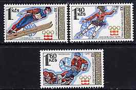 Czechoslovakia 1976 Innsbruck Winter Olympics unmounted mint set of 3, SG 2267-69, Mi 2305-7, stamps on olympics    skiing    ice skating      ice hockey