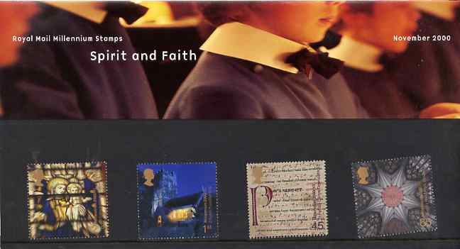 Great Britain 2000 Millennium Projects #11 - Spirit & Faith set of 4 in official presentation pack SG 2170-73, stamps on religion, stamps on saints, stamps on stained glass, stamps on churches, stamps on , stamps on millennium