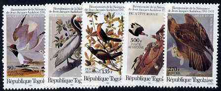 Togo 1985 Birth Bicentenmary of John Audubon (Birds) unmounted mint set of 5, SG 1820-24, stamps on , stamps on  stamps on birds    pelican     eagle     birds of prey     gull      woodpecker     audubon