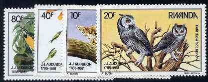 Rwanda 1985 Birth Bicentenmary of John Audubon (Birds) unmounted mint set of 4, SG 1237-40*, stamps on , stamps on  stamps on birds    owls    birds of prey      hummingbirds, stamps on  stamps on hummingbirds      meadow lark     audubon