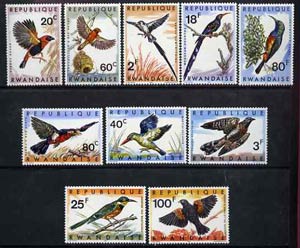 Rwanda 1967 Birds ofRwanda unmounted mint set of 10, SG 239-48*, stamps on , stamps on  stamps on birds      bishop       kingfisher     barbet     whydah     cuckoo     hoopoe    bee-eater     sunbird