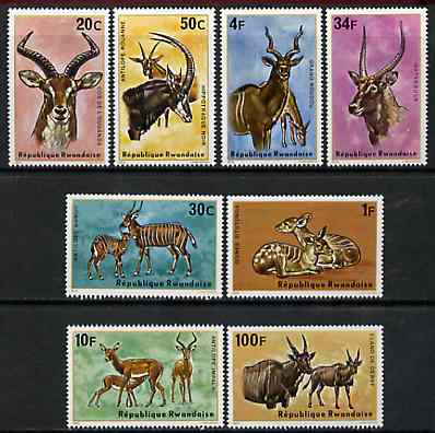 Rwanda 1975 Antelope perf set of 8 unmounted mint, SG 631-38*, stamps on , stamps on  stamps on animals, stamps on antelope