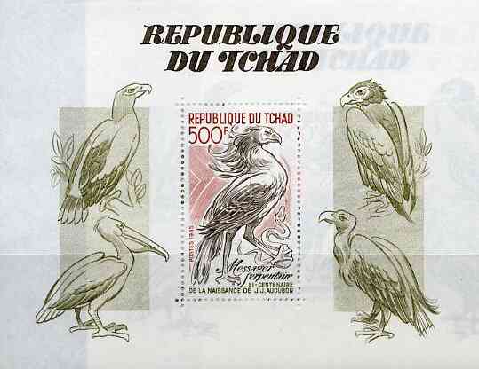 Chad 1985 Birth Bicentenary of John Audubon (Birds) unmounted mint m/sheet, SG MS 798, stamps on , stamps on  stamps on birds    audubon     stork     secretary     snakes, stamps on  stamps on snake, stamps on  stamps on snakes, stamps on  stamps on 