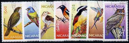 Nicaragua 1986 Birds complete set of 7 very fine cto used, SG 2724-30*, stamps on , stamps on  stamps on birds, stamps on  stamps on thrush, stamps on  stamps on nightingale, stamps on  stamps on owls, stamps on  stamps on bunting, stamps on  stamps on birds of prey