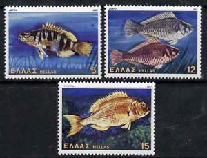 Greece 1981 Fish set of 3 from Shells, Fishes, & Butterflies set, SG 1560-62, stamps on , stamps on  stamps on fish     marine-life