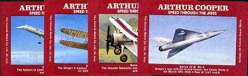 Match Box Labels - Aircraft set of 4 (Concorde, Delta 2, Gloster Gladiator & Wright Biplane) from 'Speed Through The Ages' set of 18, superb unused condition (Arthur Cooper Series), stamps on , stamps on  stamps on aviation    concorde       gloster     fairey   delta       wright