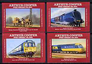 Match Box Labels - Railways set of 4 from Speed Through The Ages set of 18, superb unused condition (Arthur Cooper Series), stamps on railways