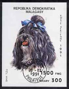 Malagasy Republic 1991 Dogs imperf m/sheet (Shihtzu) cto used, SG MS 861, Mi BL 157, stamps on , stamps on  stamps on dogs          shihtzu