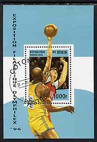 Benin 1996 Olymphilex '96 Stamp Exhibition perf m/sheet (Basketball) cto used, stamps on stamp exhibitions, stamps on basketball