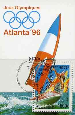 Cambodia 1996 Atlanta Olympic Games perf m/sheet (Wind Surfing) cto used, stamps on , stamps on  stamps on olympics    wind-surfing