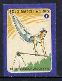 Match Box Labels - High Bar (No.1 from 'Sport' set of 24) very fine unused condition (Czechoslovakian Solo Match Co Series), stamps on , stamps on  stamps on gymnastics, stamps on  stamps on  gym , stamps on  stamps on gymnastics, stamps on  stamps on 