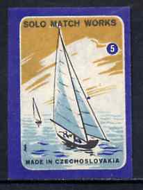 Match Box Labels - Yachting (No.5 from 'Sport' set of 24) very fine unused condition (Czechoslovakian Solo Match Co Series), stamps on , stamps on  stamps on yachting