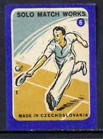 Match Box Labels - Tennis (No.6 from Sport set of 24) very fine unused condition (Czechoslovakian Solo Match Co Series), stamps on tennis