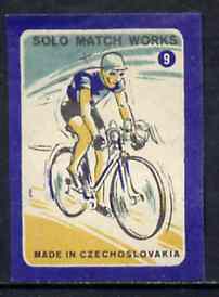 Match Box Labels - Cycling (No.9 from 'Sport' set of 24) very fine unused condition (Czechoslovakian Solo Match Co Series), stamps on , stamps on  stamps on bicycles