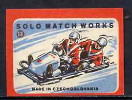 Match Box Labels - Bob Sled (No.13 from 'Sport' set of 24) very fine unused condition (Czechoslovakian Solo Match Co Series), stamps on bobsled