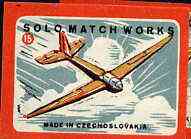 Match Box Labels - Gliding (No.15 from 'Sport' set of 24) very fine unused condition (Czechoslovakian Solo Match Co Series), stamps on gliders    aviation