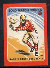 Match Box Labels - American Football (No.23 from 'Sport' set of 24) very fine unused condition (Czechoslovakian Solo Match Co Series), stamps on , stamps on  stamps on american football, stamps on sport