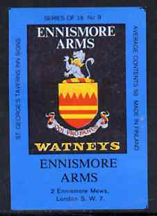 Match Box Labels - Ennismore Arms (No.9 from a series of 18 Pub signs) dark brown background, very fine unused condition (St George's Taverns), stamps on heraldry, stamps on arms