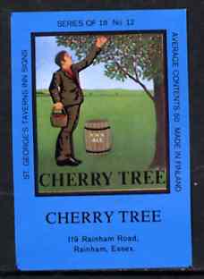 Match Box Labels - Cherry Tree (No.12 from a series of 18 Pub signs) dark brown background, very fine unused condition (St George's Taverns), stamps on , stamps on  stamps on fruit    trees