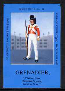 Match Box Labels - Grenadier (No.17 from a series of 18 Pub signs) dark brown background, very fine unused condition (St George's Taverns), stamps on , stamps on  stamps on militaria