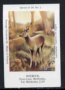 Match Box Labels - Roebuck (No.1 from a series of 18 Pub signs) very fine unused condition (Lanchester Taverns), stamps on deer   