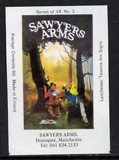 Match Box Labels - Sawyers Arms (No.2 from a series of 18 Pub signs) very fine unused condition (Lanchester Taverns), stamps on trees    forestry    tools